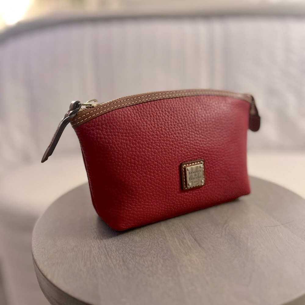 Dooney And Bourke Pebble Leather Cosmetic Case In RED